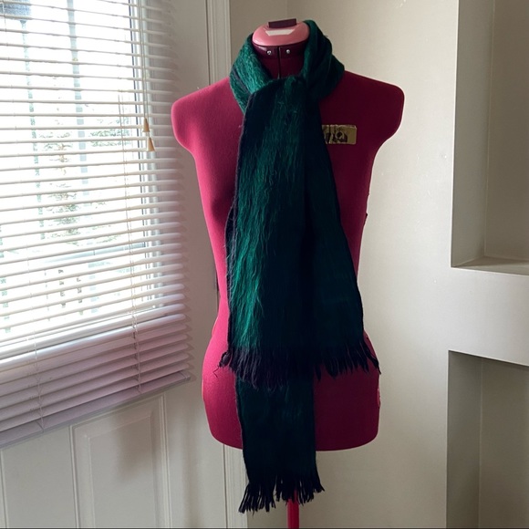 Green and black fringe hem scarf. Great used condition. - Picture 4 of 5